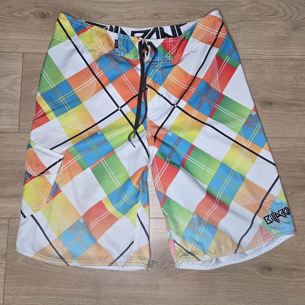 Billabong Plaid Board Shorts Size 34 Bright Surf Swim Trunks